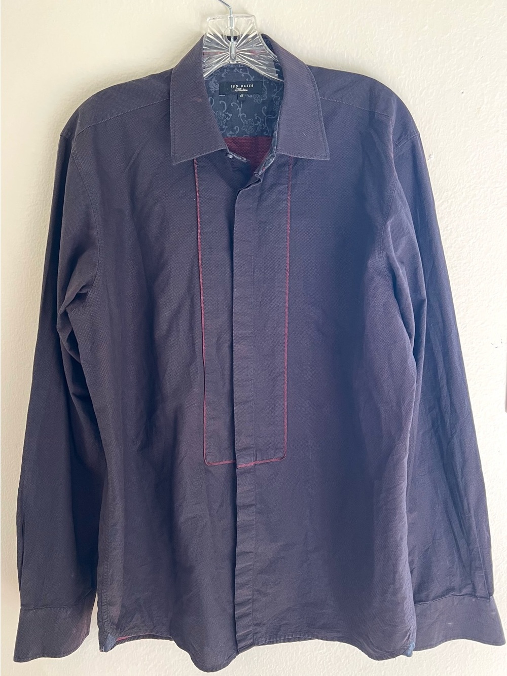 Ted Baker Fashion Men’s Black Hidden Button Dress Shirt Size 16 Long Sleeve